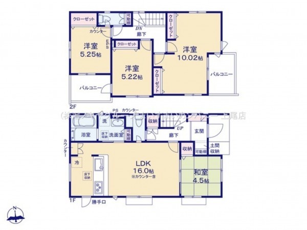 上尾市大字上、新築一戸建ての間取り画像です