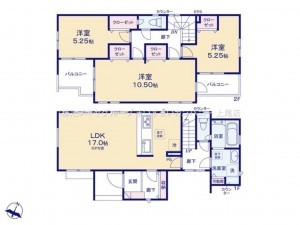 上尾市大字上、新築一戸建ての間取り画像です