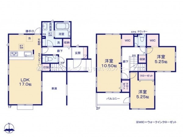 上尾市大字上、新築一戸建ての間取り画像です