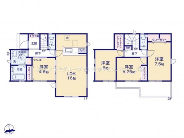 上尾市大字瓦葺、新築一戸建ての間取り画像です