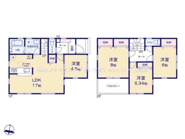 上尾市向山、新築一戸建ての間取り画像です