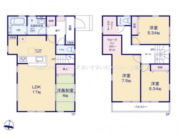 上尾市向山、新築一戸建ての間取り画像です