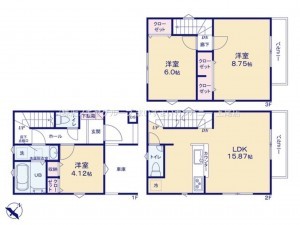 上尾市仲町、新築一戸建ての間取り画像です