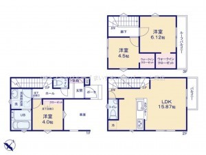 上尾市仲町、新築一戸建ての間取り画像です