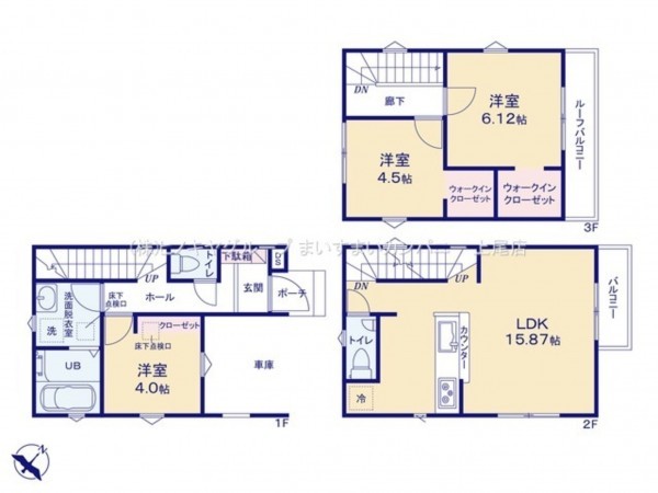 上尾市仲町、新築一戸建ての間取り画像です