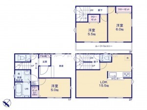 上尾市仲町、新築一戸建ての間取り画像です