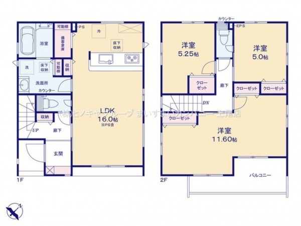 上尾市大字上、新築一戸建ての間取り画像です