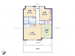 桶川市鴨川、マンションの間取り画像です