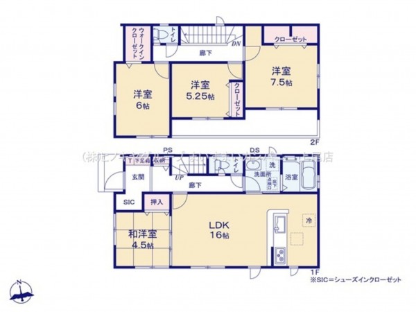 上尾市大字瓦葺、新築一戸建ての間取り画像です