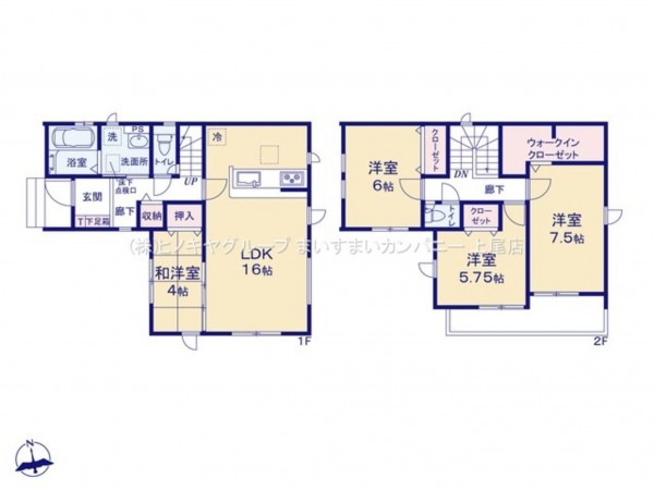 上尾市大字瓦葺、新築一戸建ての間取り画像です