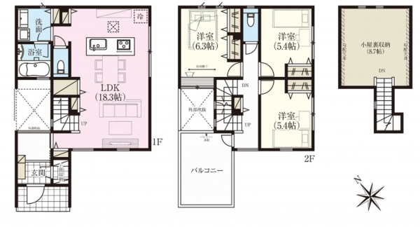 八潮市古新田、新築一戸建ての間取り画像です