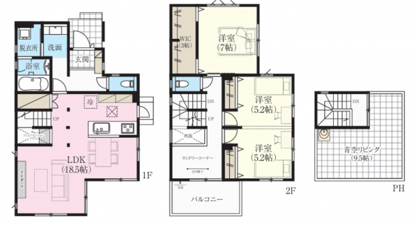 八潮市古新田、新築一戸建ての間取り画像です