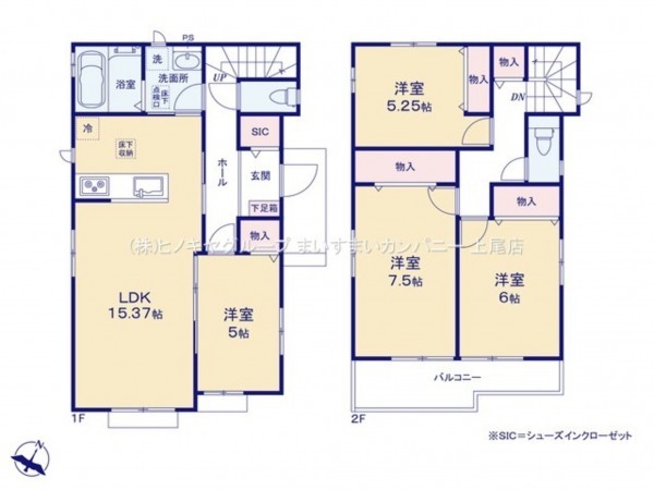 桶川市坂田東、新築一戸建ての間取り画像です