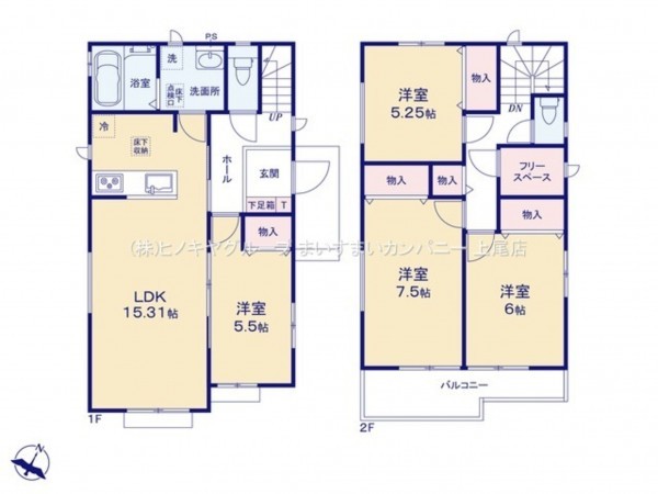 桶川市坂田東、新築一戸建ての間取り画像です