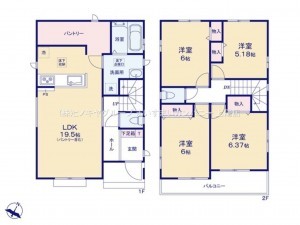 桶川市坂田東、新築一戸建ての間取り画像です