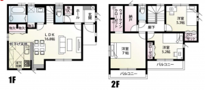 上尾市井戸木、新築一戸建ての間取り画像です