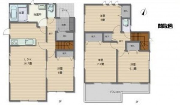 桶川市北、中古一戸建ての間取り画像です