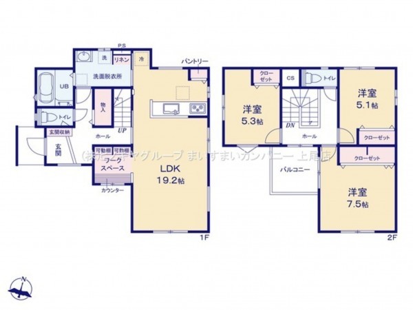 上尾市小泉、新築一戸建ての間取り画像です