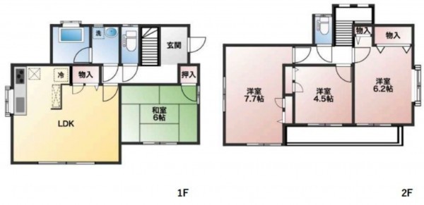 桶川市大字倉田、中古一戸建ての間取り画像です