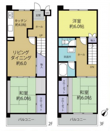 桶川市大字下日出谷、マンションの間取り画像です