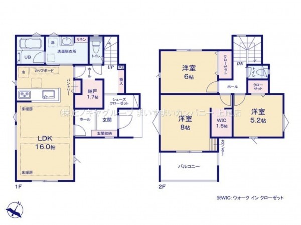 上尾市大字上、新築一戸建ての間取り画像です