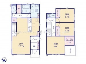上尾市大字上、新築一戸建ての間取り画像です