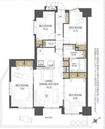 桶川市鴨川、マンションの間取り画像です