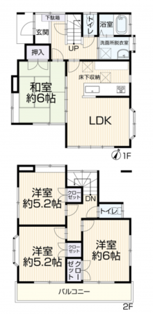 上尾市弁財、中古一戸建ての間取り画像です