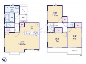 桶川市神明、新築一戸建ての間取り画像です