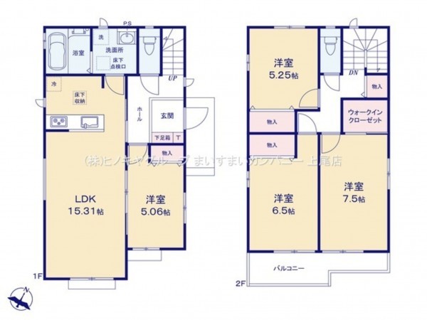 桶川市坂田東、新築一戸建ての間取り画像です