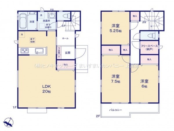 桶川市坂田東、新築一戸建ての間取り画像です