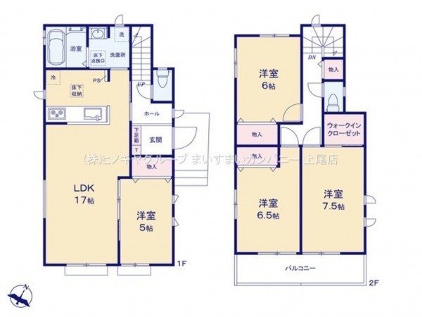 桶川市坂田東、新築一戸建ての間取り画像です