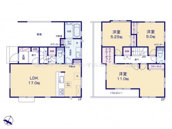 上尾市小泉、新築一戸建ての間取り画像です