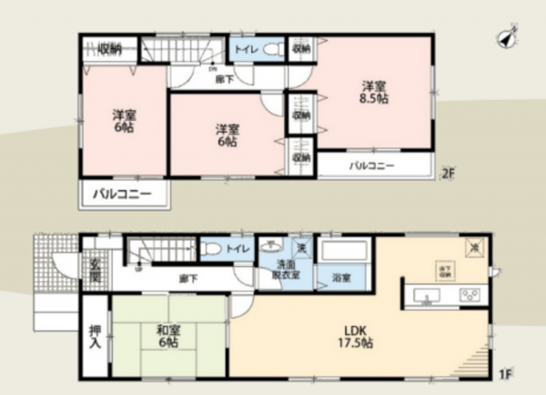 上尾市中妻、中古一戸建ての間取り画像です