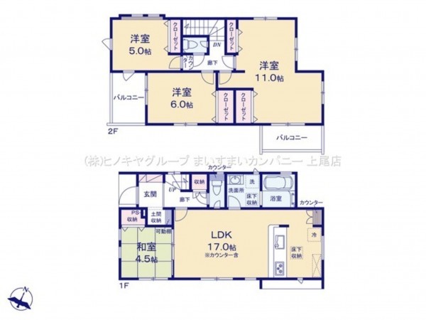 上尾市大字久保、新築一戸建ての間取り画像です