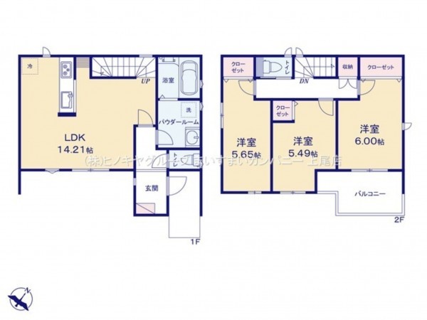 上尾市富士見、新築一戸建ての間取り画像です
