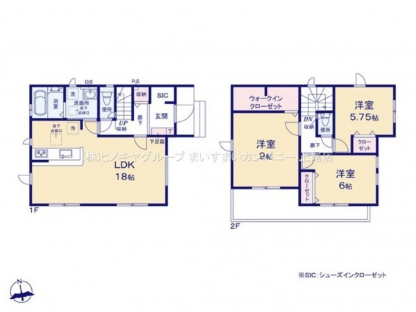 上尾市大字瓦葺、新築一戸建ての間取り画像です