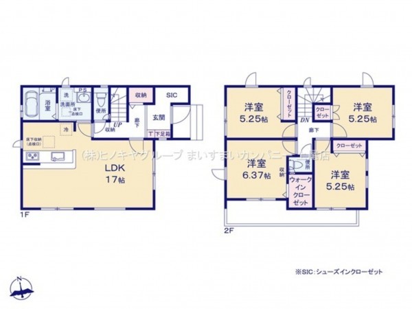 上尾市大字瓦葺、新築一戸建ての間取り画像です