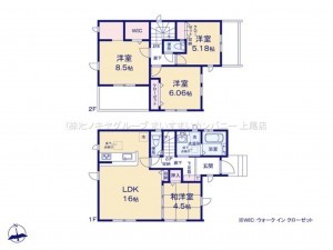 上尾市大字瓦葺、新築一戸建ての間取り画像です