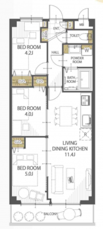 桶川市南、マンションの間取り画像です