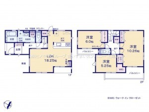 上尾市小泉、新築一戸建ての間取り画像です
