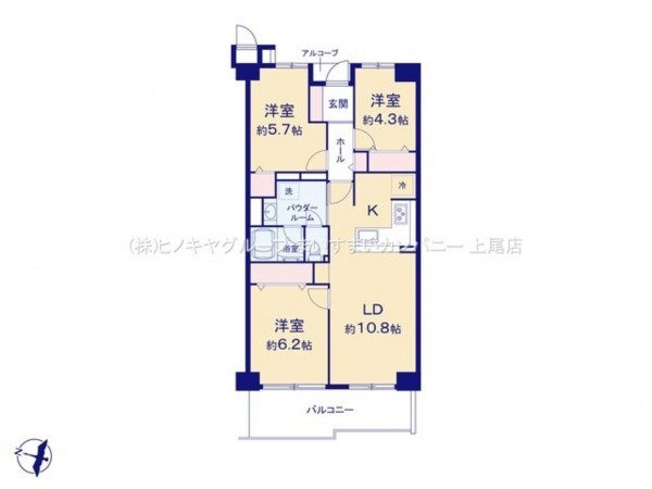 上尾市柏座、マンションの間取り画像です