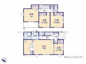 桶川市神明、新築一戸建ての間取り画像です
