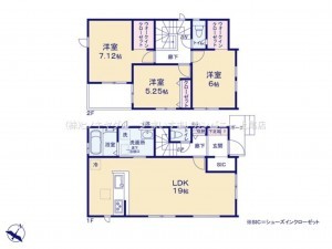 桶川市神明、新築一戸建ての間取り画像です