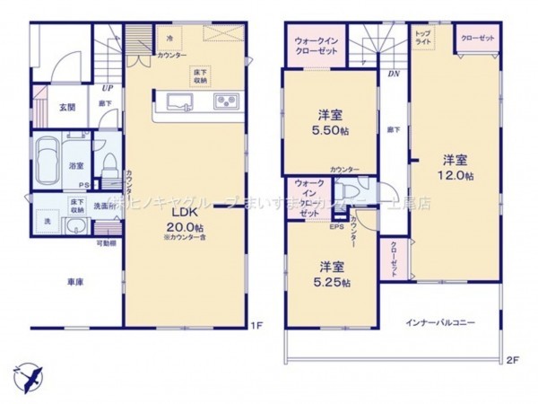 桶川市末広、新築一戸建ての間取り画像です