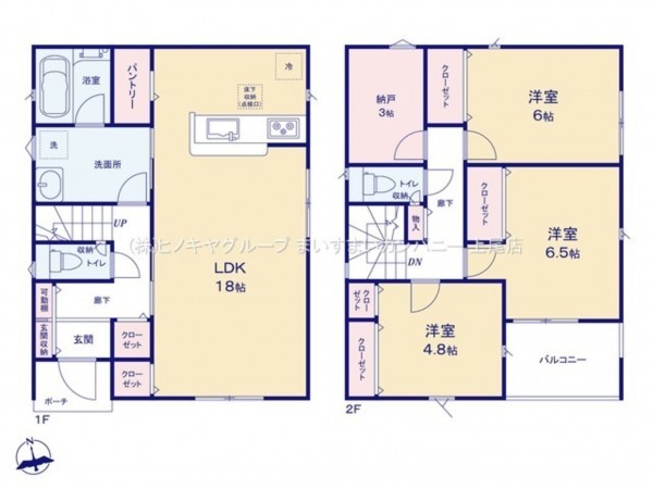 桶川市上日出谷南、新築一戸建ての間取り画像です