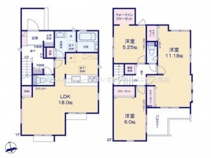 上尾市大字瓦葺、新築一戸建ての間取り画像です