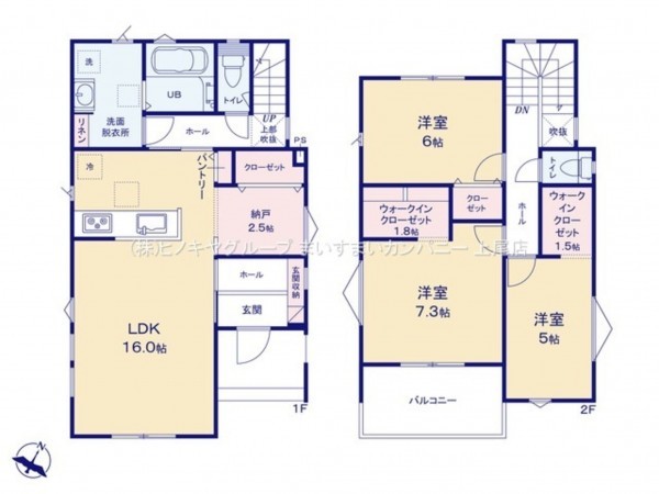 上尾市大字上、新築一戸建ての間取り画像です