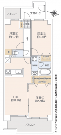 上尾市柏座、マンションの間取り画像です