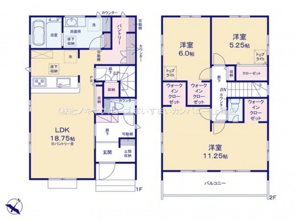 上尾市二ツ宮、新築一戸建ての間取り画像です